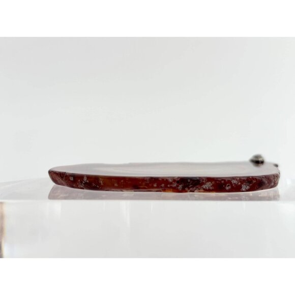 Brown Sliced Banded Agate Geode Crystal Freeform Large Silver T Vintage Pendant - Picture 6 of 12
